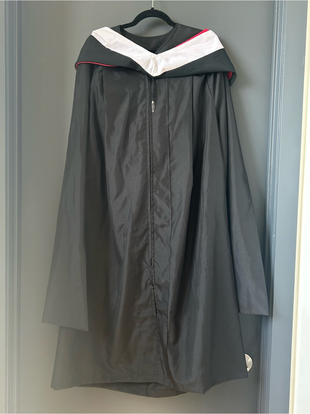 Black Academic Graduation Gown with White & Red Hood - Miami University Graduate